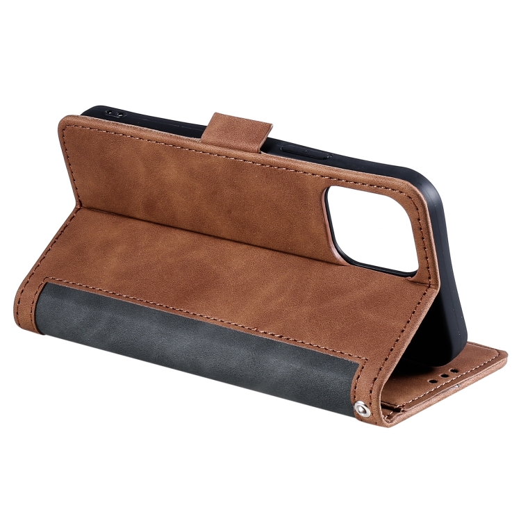 For iPhone 14 Plus Retro Splicing Leather Phone Case (Grey) For iPhone 14 Plus Retro Splicing Leather Phone Case (Grey)