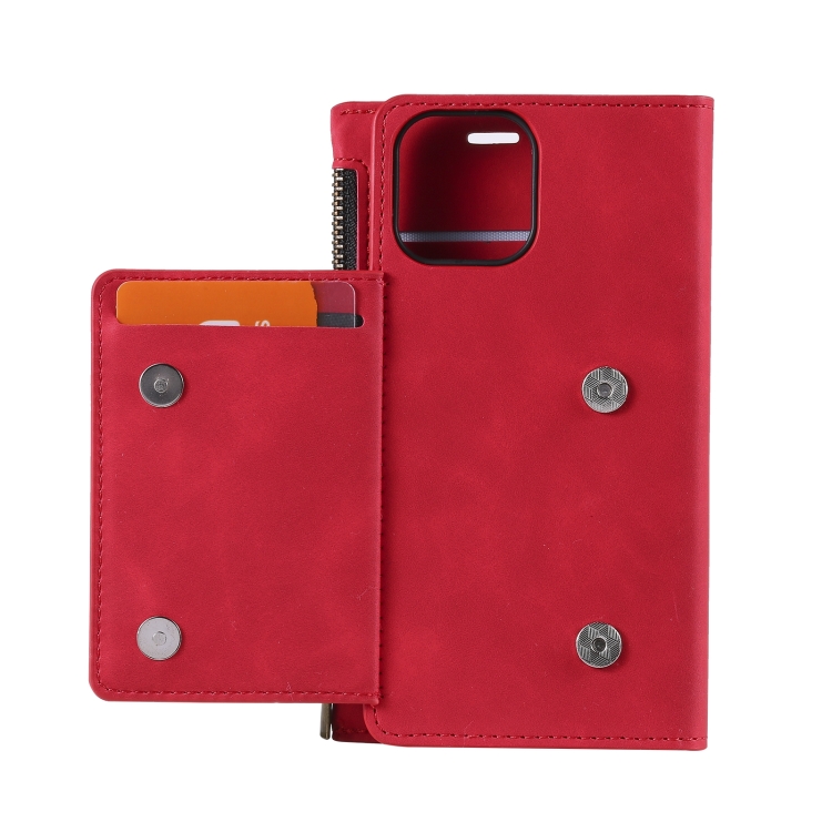 For iPhone 14 Pro Max Zipper Card Leather Phone Case (Red) For iPhone 14 Pro Max Zipper Card Leather Phone Case (Red)