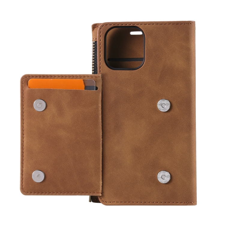 For iPhone 14 Zipper Card Leather Phone Case (Brown) For iPhone 14 Zipper Card Leather Phone Case (Brown)