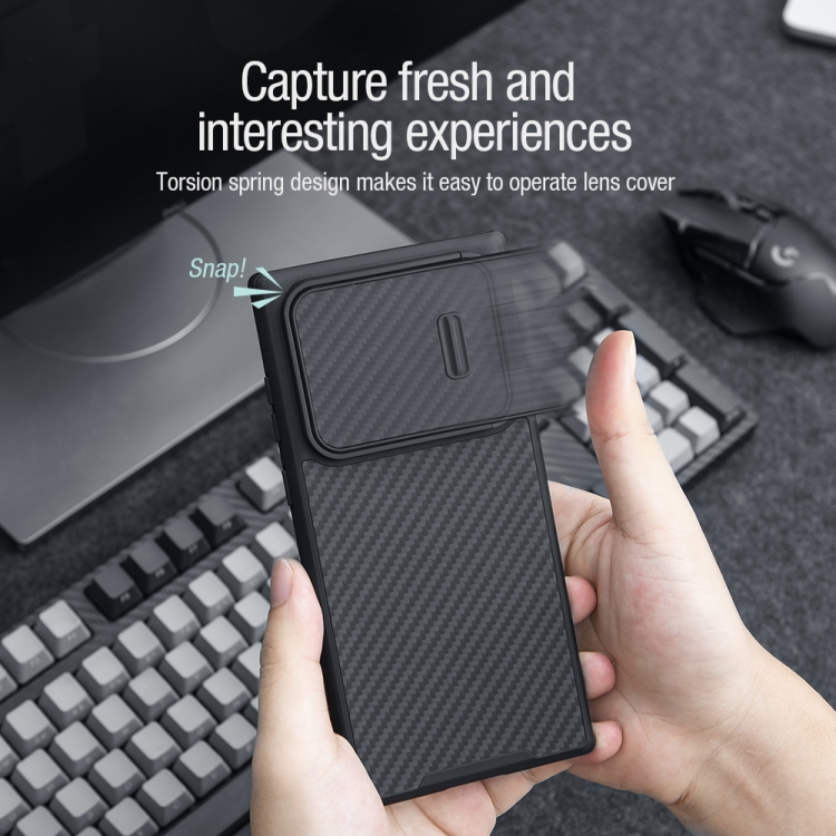 For Samsung Galaxy S22 Ultra 5G NILLKIN Synthetic Fiber Camshield Phone Case(Black) For Samsung Galaxy S22 Ultra 5G NILLKIN Synthetic Fiber Camshield Phone Case(Black)