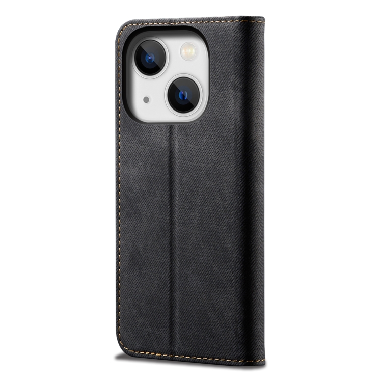 For iPhone 14 Plus Denim Texture Casual Style Leather Phone Case (Black) For iPhone 14 Plus Denim Texture Casual Style Leather Phone Case (Black)