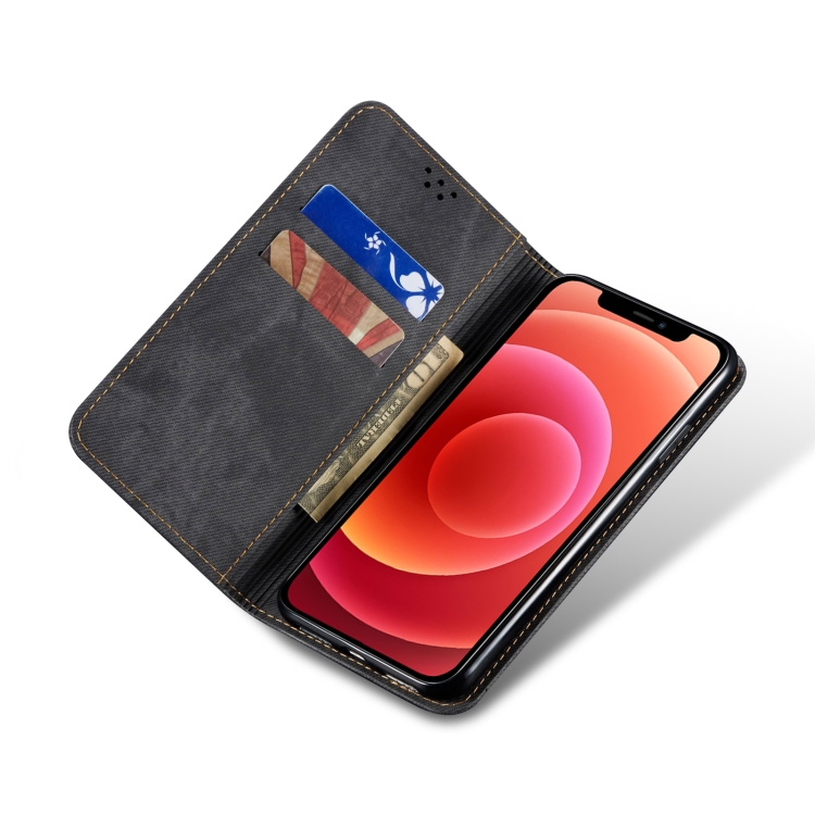 For iPhone 14 Plus Denim Texture Casual Style Leather Phone Case (Black) For iPhone 14 Plus Denim Texture Casual Style Leather Phone Case (Black)