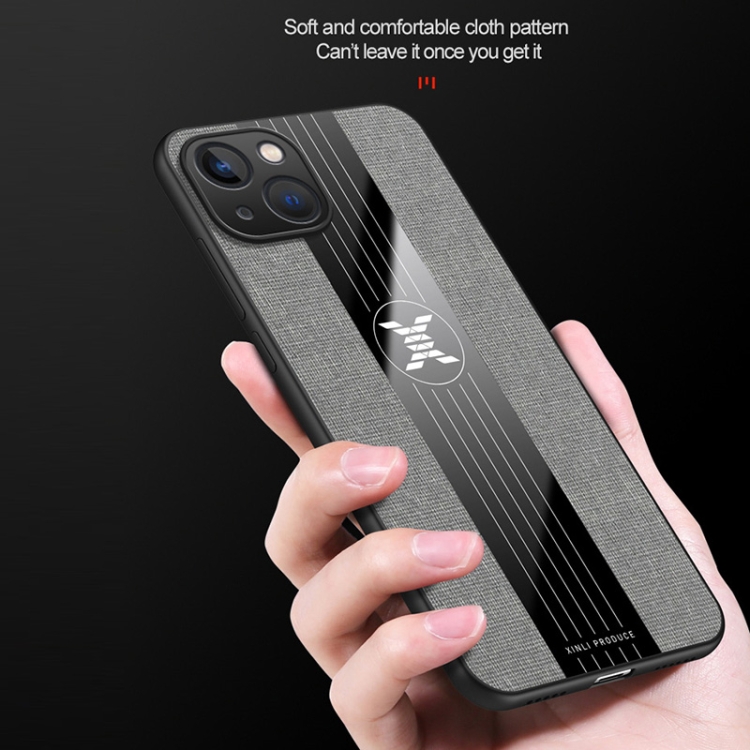 For iPhone 14 Plus XINLI Stitching Cloth Textue TPU Phone Case (Blue) For iPhone 14 Plus XINLI Stitching Cloth Textue TPU Phone Case (Blue)