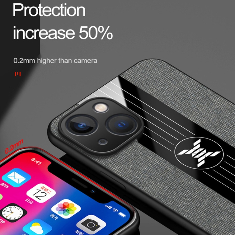 For iPhone 14 Plus XINLI Stitching Cloth Textue TPU Phone Case (Blue) For iPhone 14 Plus XINLI Stitching Cloth Textue TPU Phone Case (Blue)