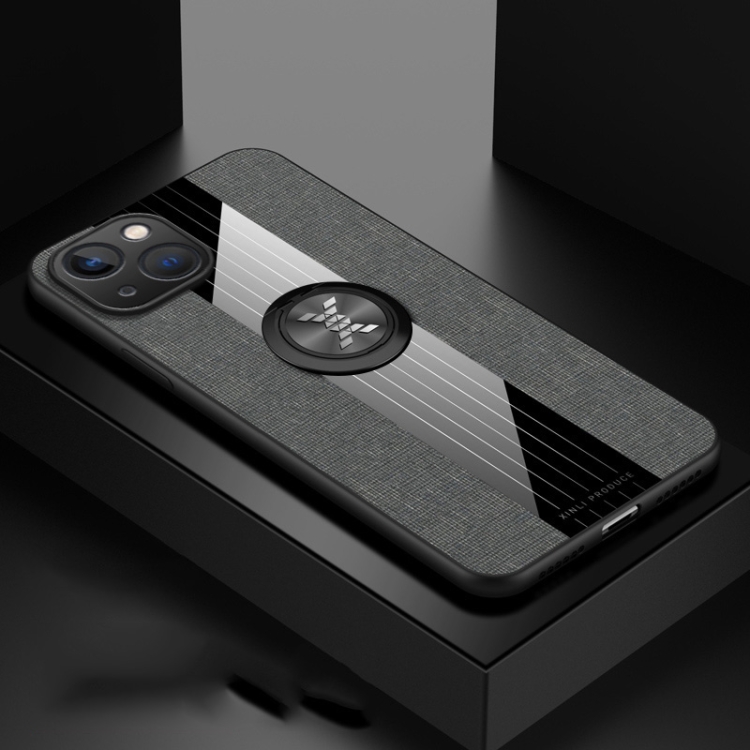 For iPhone 14 XINLI Stitching Cloth Textue Ring Holder TPU Case (Grey) For iPhone 14 XINLI Stitching Cloth Textue Ring Holder TPU Case (Grey)