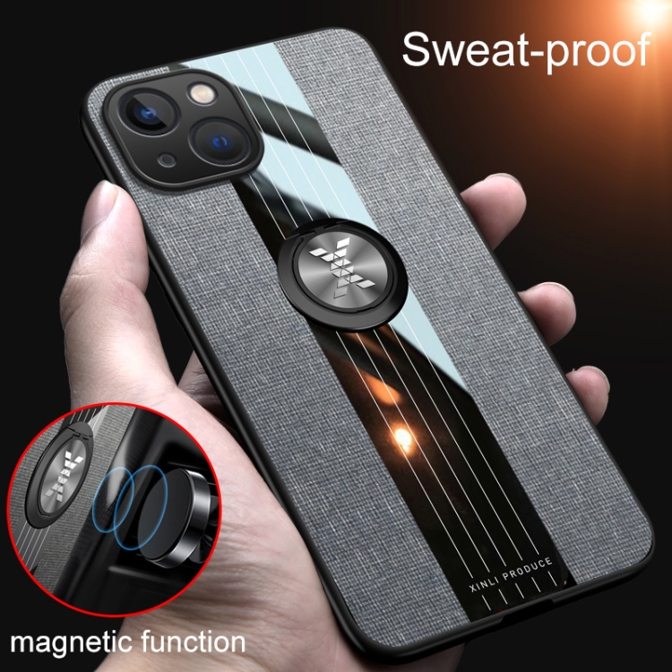 For iPhone 14 XINLI Stitching Cloth Textue Ring Holder TPU Case (Grey) For iPhone 14 XINLI Stitching Cloth Textue Ring Holder TPU Case (Grey)