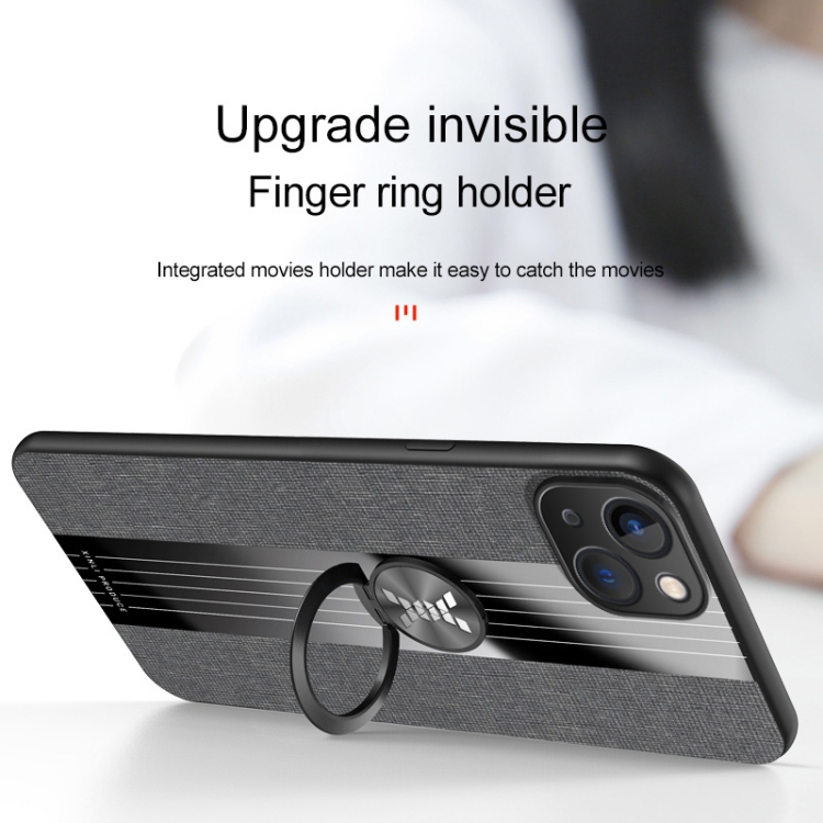 For iPhone 14 XINLI Stitching Cloth Textue Ring Holder TPU Case (Grey) For iPhone 14 XINLI Stitching Cloth Textue Ring Holder TPU Case (Grey)