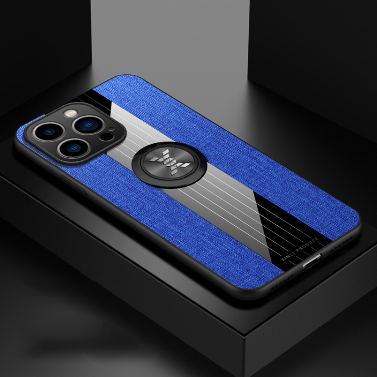 For iPhone 14 Pro Max XINLI Stitching Cloth Textue Ring Holder TPU Case (Blue) For iPhone 14 Pro Max XINLI Stitching Cloth Textue Ring Holder TPU Case (Blue)