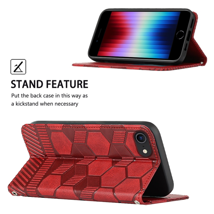 For iPhone SE 2022 / SE 2020 / 8 / 7 Football Texture Magnetic Leather Flip Phone Case(Red) For iPhone SE 2022 / SE 2020 / 8 / 7 Football Texture Magnetic Leather Flip Phone Case(Red)