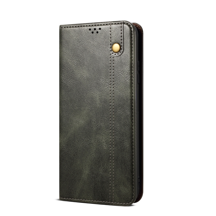 For iPhone 14 Plus Simple Wax Crazy Horse Texture Horizontal Flip Leather Case (Dark Green)