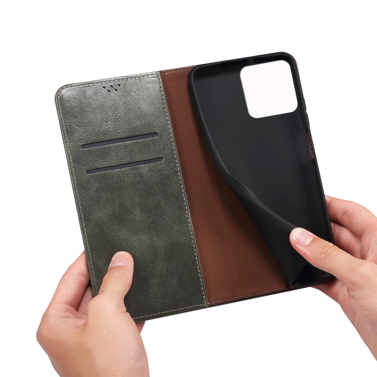 For iPhone 14 Plus Simple Wax Crazy Horse Texture Horizontal Flip Leather Case (Dark Green)