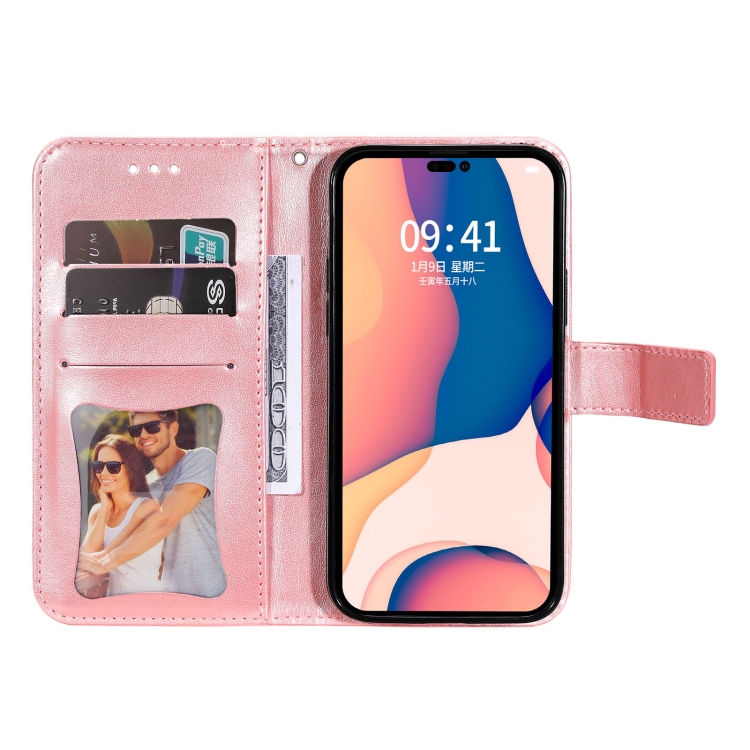 For iPhone 14 Pro 7-petal Flowers Embossing Leather Case(Rose Gold) For iPhone 14 Pro 7-petal Flowers Embossing Leather Case(Rose Gold)
