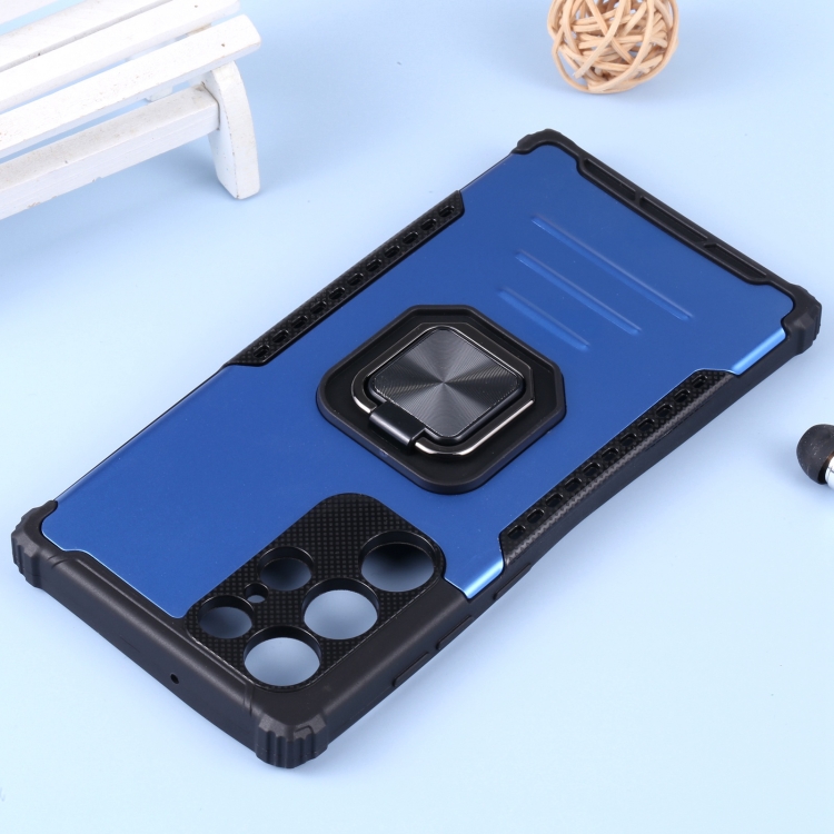 For Samsung Galaxy S22 Ultra 5G Aluminum and TPU Phone Case with Ring Holder(Blue) For Samsung Galaxy S22 Ultra 5G Aluminum and TPU Phone Case with Ring Holder(Blue)