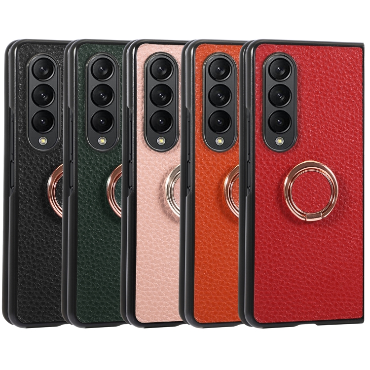 For Samsung Galaxy Z Fold4 Litchi Texture Magnetic Phone Case with Ring Holder(Green) For Samsung Galaxy Z Fold4 Litchi Texture Magnetic Phone Case with Ring Holder(Green)