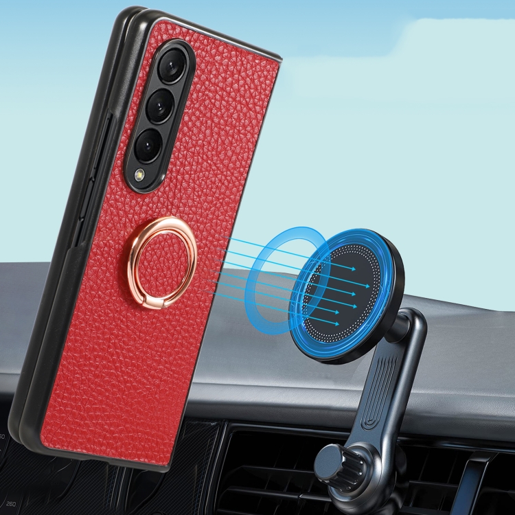 For Samsung Galaxy Z Fold4 Litchi Texture Magnetic Phone Case with Ring Holder(Green) For Samsung Galaxy Z Fold4 Litchi Texture Magnetic Phone Case with Ring Holder(Green)