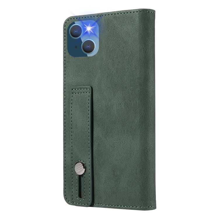 For iPhone 14 Wristband Magnetic Leather Phone Case (Green) For iPhone 14 Wristband Magnetic Leather Phone Case (Green)