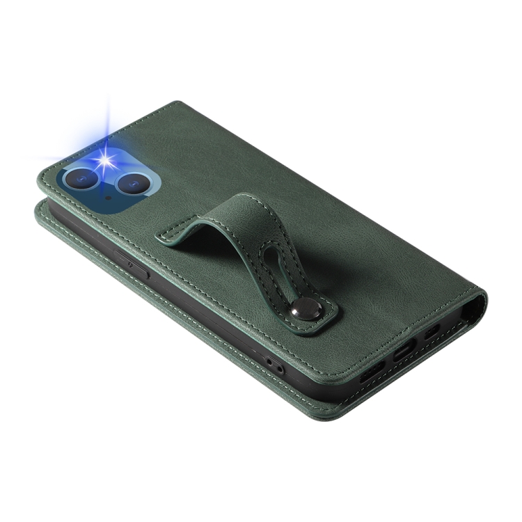 For iPhone 14 Wristband Magnetic Leather Phone Case (Green) For iPhone 14 Wristband Magnetic Leather Phone Case (Green)