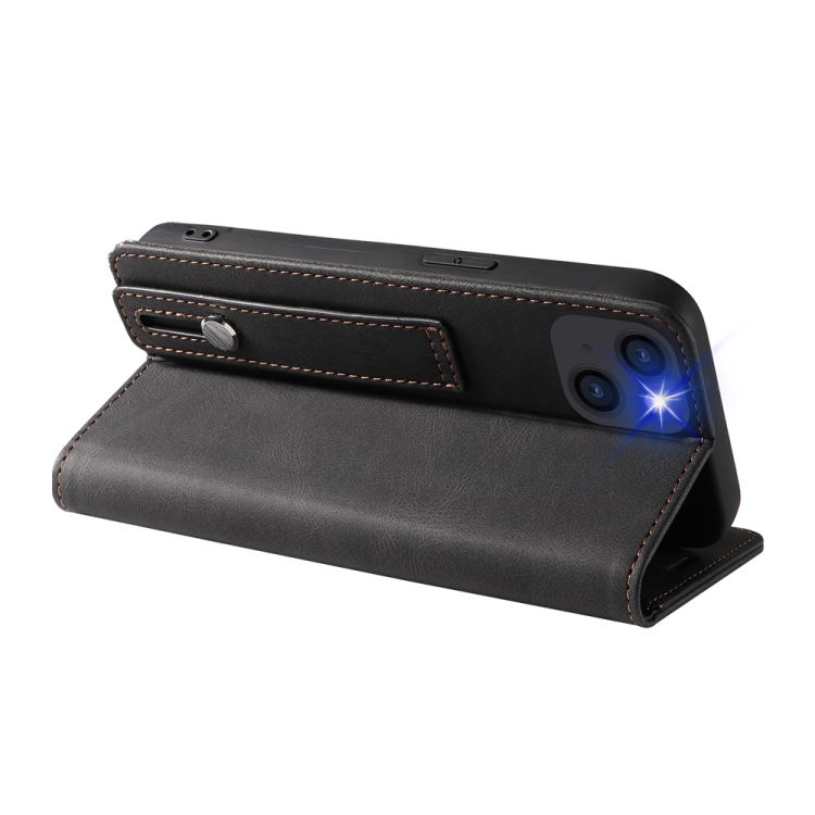 For iPhone 14 Plus Wristband Magnetic Leather Phone Case (Black) For iPhone 14 Plus Wristband Magnetic Leather Phone Case (Black)