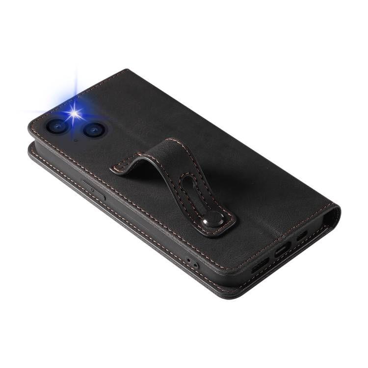 For iPhone 14 Plus Wristband Magnetic Leather Phone Case (Black) For iPhone 14 Plus Wristband Magnetic Leather Phone Case (Black)