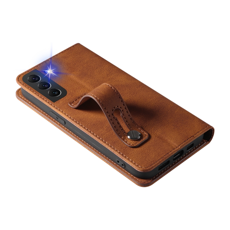 For Samsung Galaxy S22+ 5G Wristband Magnetic Leather Phone Case(Brown) For Samsung Galaxy S22+ 5G Wristband Magnetic Leather Phone Case(Brown)
