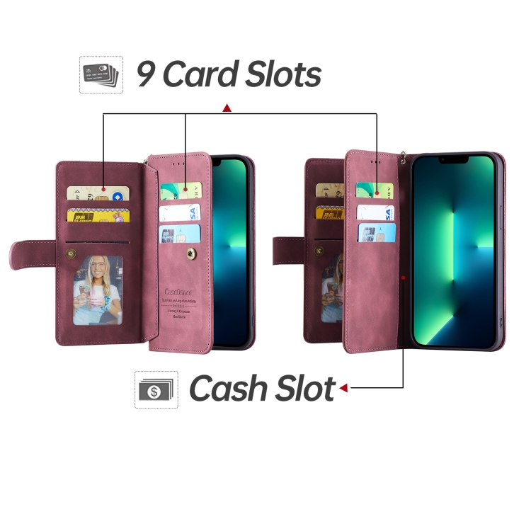 For iPhone 12 / 12 Pro 9 Card Slots Splicing Magnetic Leather Flip Case(Wine Red) For iPhone 12 / 12 Pro 9 Card Slots Splicing Magnetic Leather Flip Case(Wine Red)