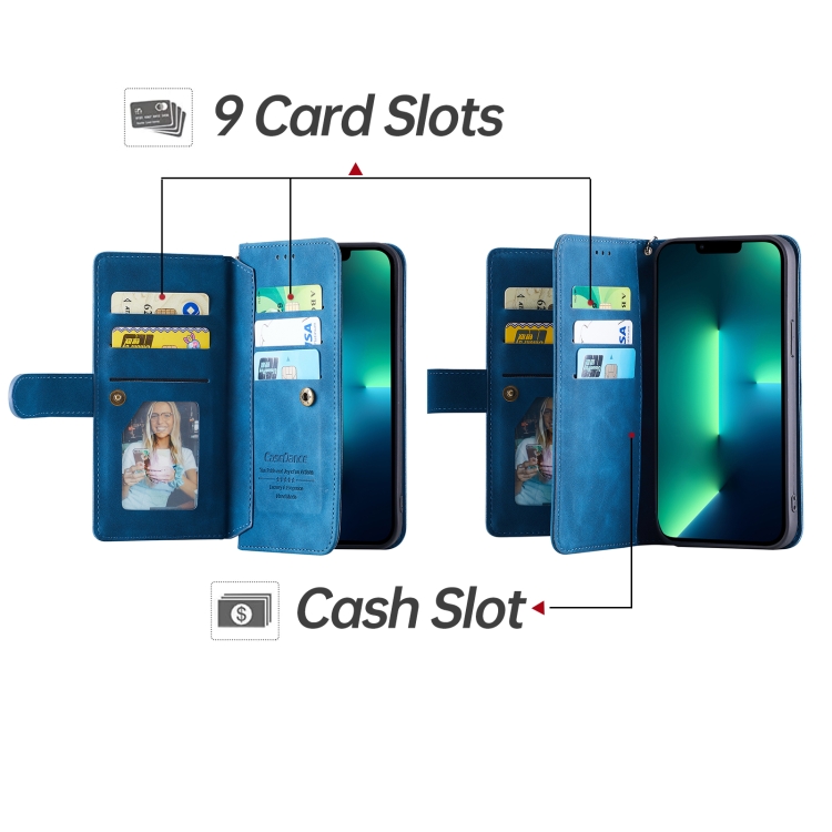 For iPhone 11 9 Card Slots Splicing Magnetic Leather Flip Case (Blue) For iPhone 11 9 Card Slots Splicing Magnetic Leather Flip Case (Blue)