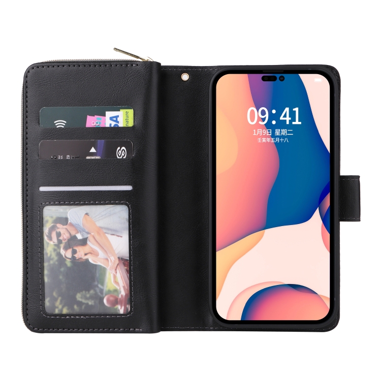 For iPhone 14 Pro 9 Card Slots Zipper Wallet Bag Leather Phone Case(Black) For iPhone 14 Pro 9 Card Slots Zipper Wallet Bag Leather Phone Case(Black)