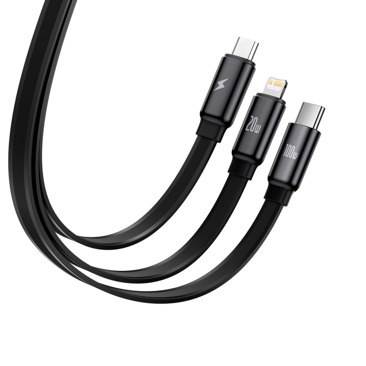 Baseus Traction Series 100W USB-C/Type-C to Micro USB+8 Pin+USB-C/Type-C 3 in 1 Stretch Fast Charging Data Cable, Length: 1.7m(Black) - 2