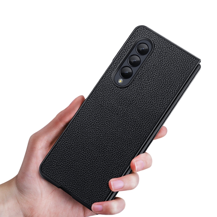 For Samsung Galaxy Z Fold4 Litchi Texture Genuine Leather Phone Case(Blue) For Samsung Galaxy Z Fold4 Litchi Texture Genuine Leather Phone Case(Blue)