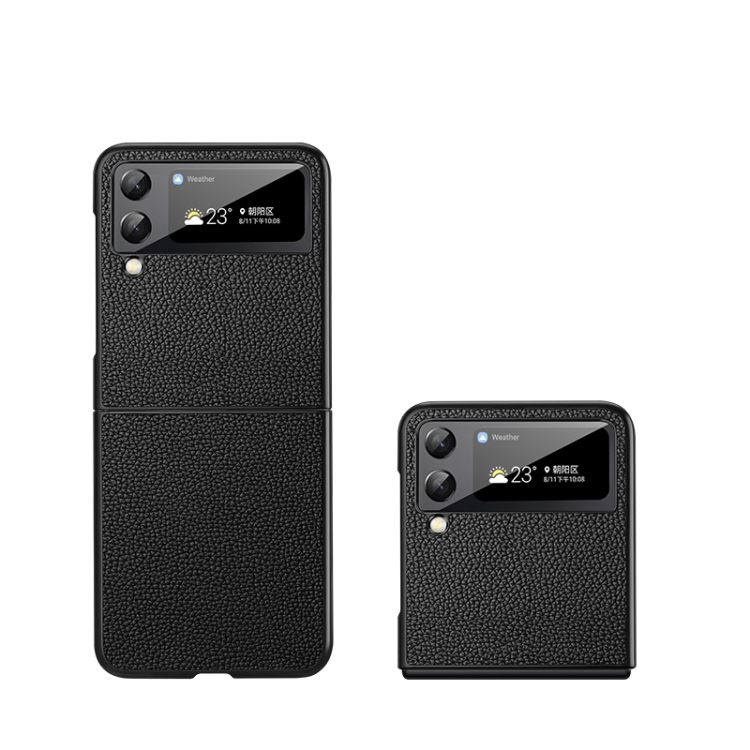 For Samsung Galaxy Z Flip4 Litchi Texture Genuine Leather Phone Case(Black) For Samsung Galaxy Z Flip4 Litchi Texture Genuine Leather Phone Case(Black)