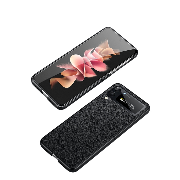 For Samsung Galaxy Z Flip4 Litchi Texture Genuine Leather Phone Case(Black) For Samsung Galaxy Z Flip4 Litchi Texture Genuine Leather Phone Case(Black)