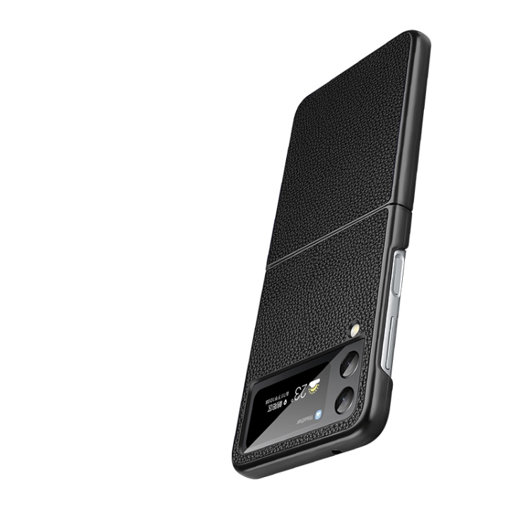 For Samsung Galaxy Z Flip4 Litchi Texture Genuine Leather Phone Case(Black) For Samsung Galaxy Z Flip4 Litchi Texture Genuine Leather Phone Case(Black)