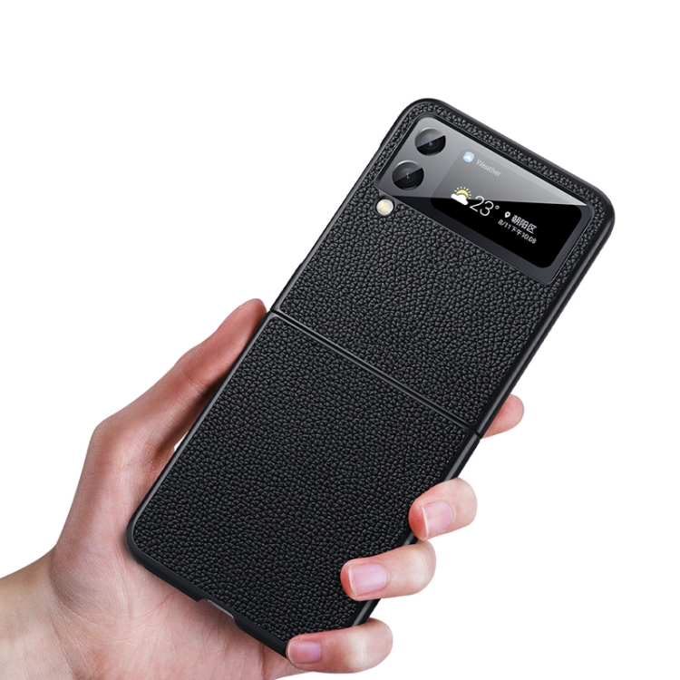 For Samsung Galaxy Z Flip4 Litchi Texture Genuine Leather Phone Case(Black) For Samsung Galaxy Z Flip4 Litchi Texture Genuine Leather Phone Case(Black)