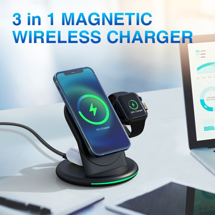W02 3 in 1 Magnetic Wireless Charger(Black)