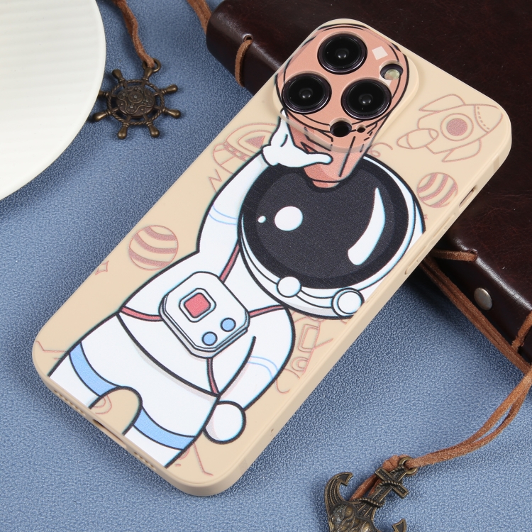 For iPhone 14 Pro Max Spaceman Binoculars Phone Case(Beige + Pink) For iPhone 14 Pro Max Spaceman Binoculars Phone Case(Beige + Pink)