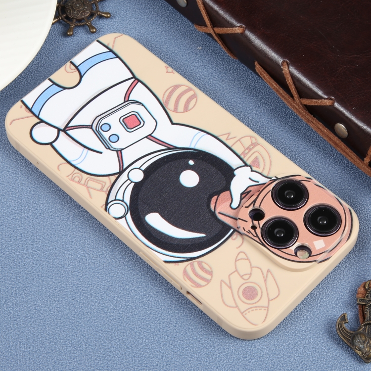 For iPhone 14 Pro Max Spaceman Binoculars Phone Case(Beige + Pink) For iPhone 14 Pro Max Spaceman Binoculars Phone Case(Beige + Pink)