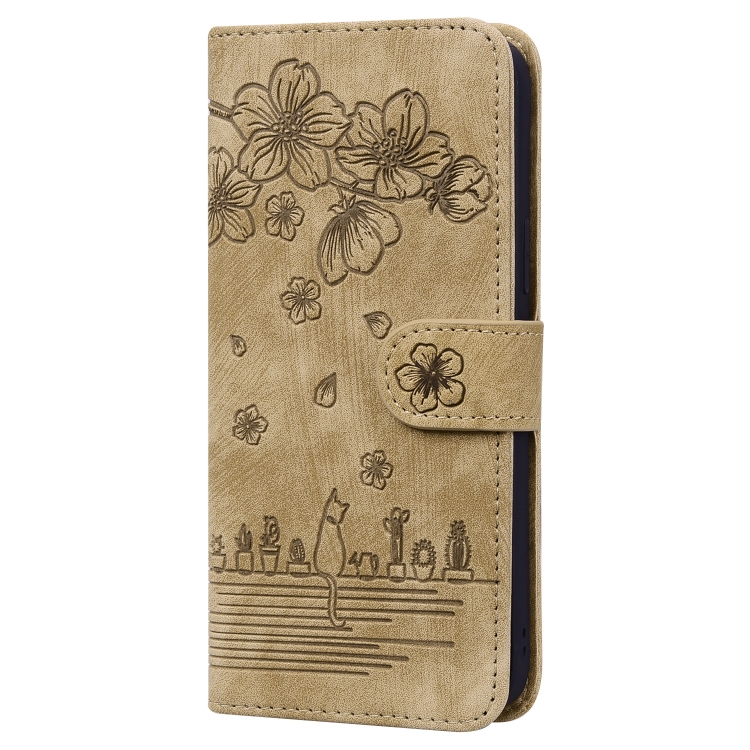For Samsung Galaxy S22 5G Cartoon Sakura Cat Embossed Leather Phone Case(Brown) For Samsung Galaxy S22 5G Cartoon Sakura Cat Embossed Leather Phone Case(Brown)