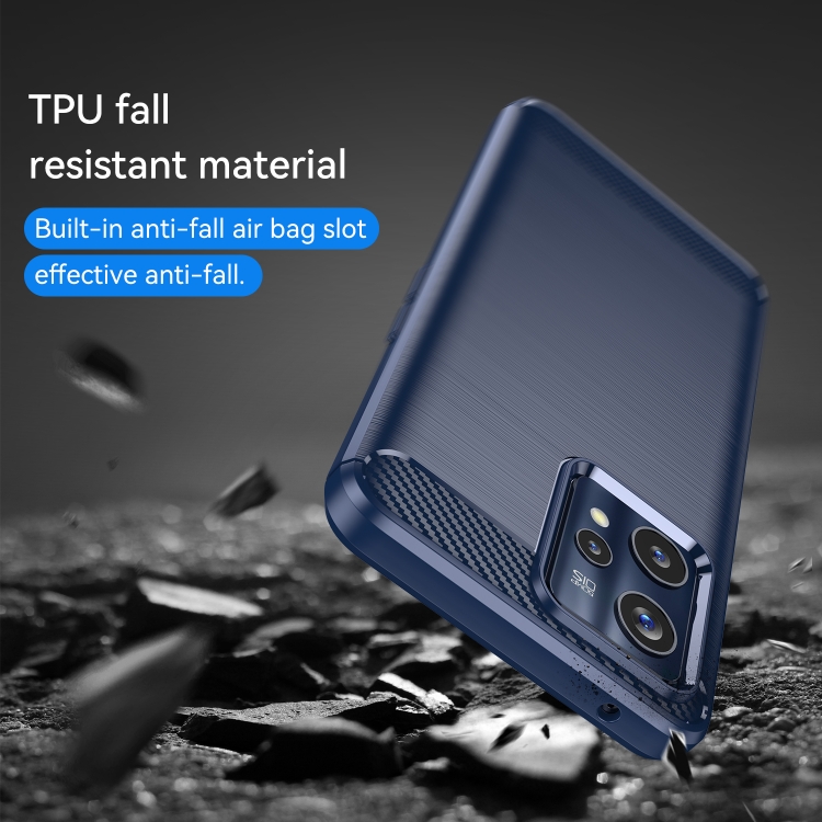 Para Realme C55 Funda de teléfono TPU de fibra de carbono con textura  cepillada (Azul)