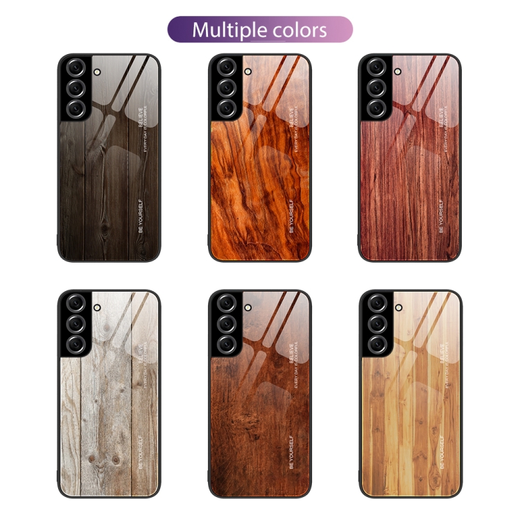 For Samsung Galaxy S22+ 5G Wood Grain Glass Protective Phone Case(Light Brown) For Samsung Galaxy S22+ 5G Wood Grain Glass Protective Phone Case(Light Brown)