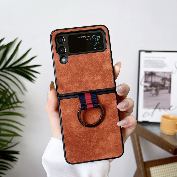 For Samsung Galaxy Z Flip4 Morocco Texture PU+TPU+PC Shockproof Phone Case With Ring(Brown) For Samsung Galaxy Z Flip4 Morocco Texture PU+TPU+PC Shockproof Phone Case With Ring(Brown)