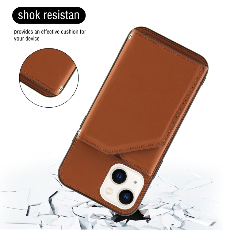 For iPhone 14 Skin Feel PU + TPU + PC Back Cover Shockproof Case /13(Brown) For iPhone 14 Skin Feel PU + TPU + PC Back Cover Shockproof Case /13(Brown)