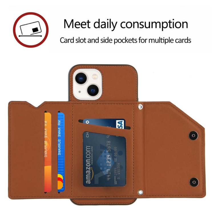 For iPhone 14 Skin Feel PU + TPU + PC Back Cover Shockproof Case /13(Brown) For iPhone 14 Skin Feel PU + TPU + PC Back Cover Shockproof Case /13(Brown)