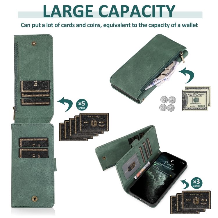 For iPhone 14 Zipper Wallet Bag Leather Case (Dark Green) For iPhone 14 Zipper Wallet Bag Leather Case (Dark Green)