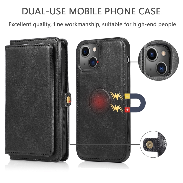 For iPhone 14 Plus Strong Magnetic Detachable Leather Case (Black)