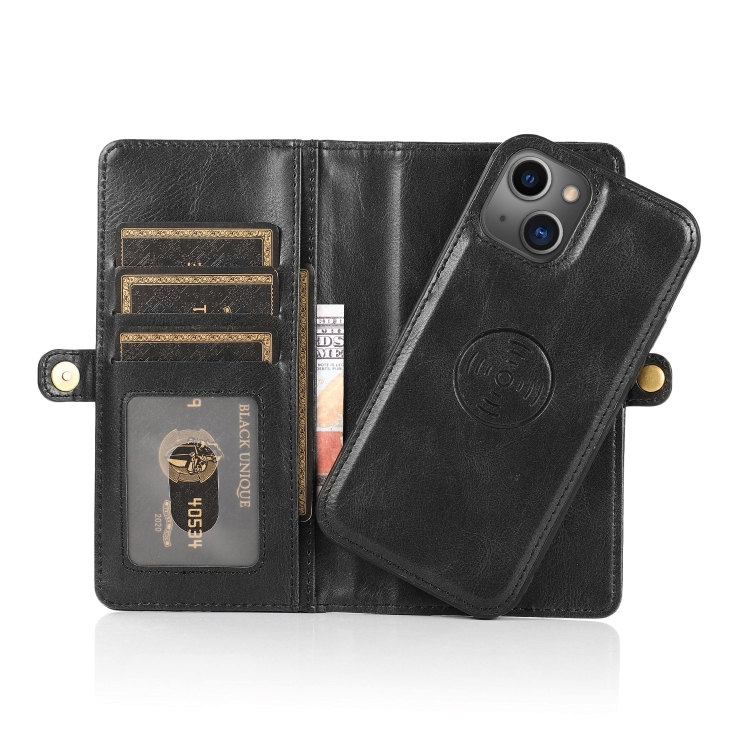 For iPhone 14 Plus Strong Magnetic Detachable Leather Case (Black)