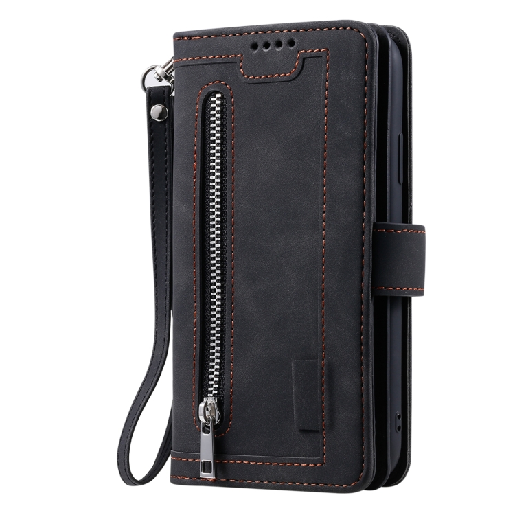 For iPhone 14 Pro 9 Card Slots Zipper Bag Leather Case(Black) For iPhone 14 Pro 9 Card Slots Zipper Bag Leather Case(Black)