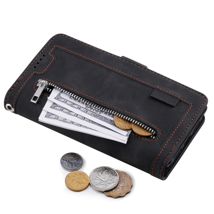 For iPhone 14 Pro 9 Card Slots Zipper Bag Leather Case(Black) For iPhone 14 Pro 9 Card Slots Zipper Bag Leather Case(Black)