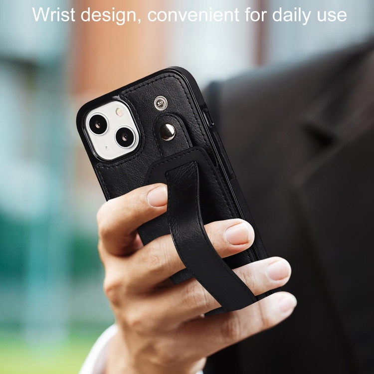 For iPhone 14 Wrist Strap Holder Phone Case (Black) For iPhone 14 Wrist Strap Holder Phone Case (Black)