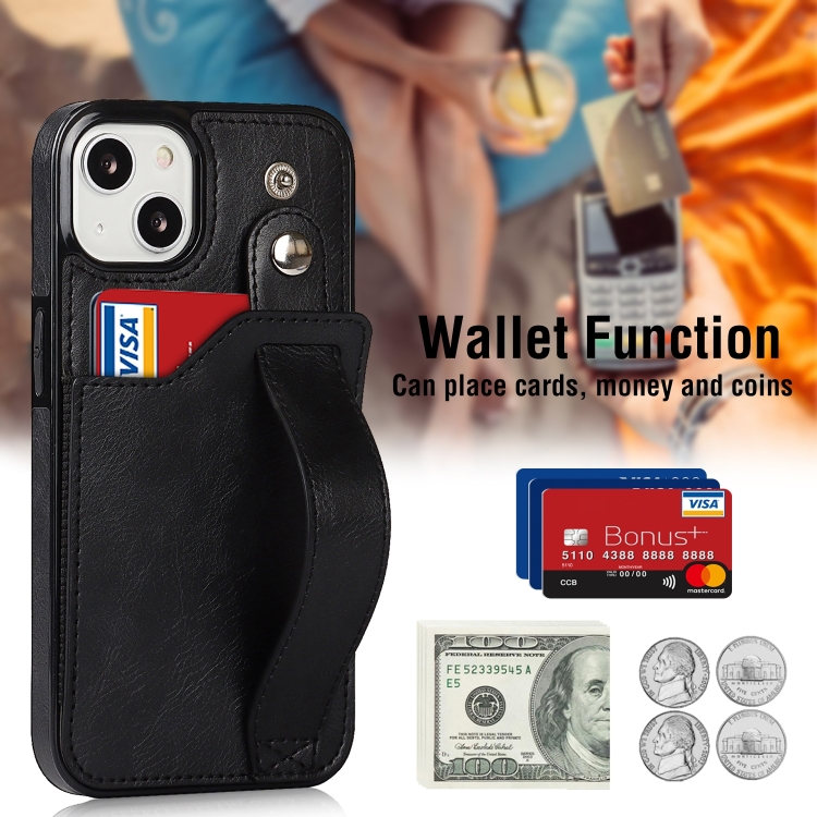 For iPhone 14 Wrist Strap Holder Phone Case (Black) For iPhone 14 Wrist Strap Holder Phone Case (Black)
