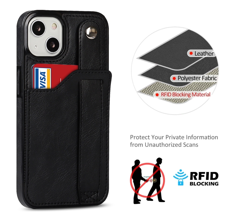 For iPhone 14 Wrist Strap Holder Phone Case (Black) For iPhone 14 Wrist Strap Holder Phone Case (Black)